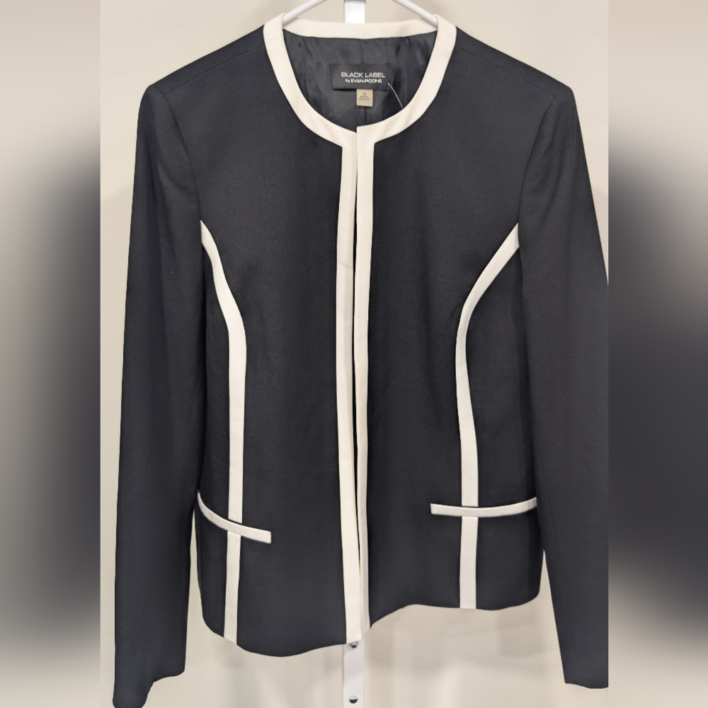Black Label By Evan Picone Black Jacket with White Trim